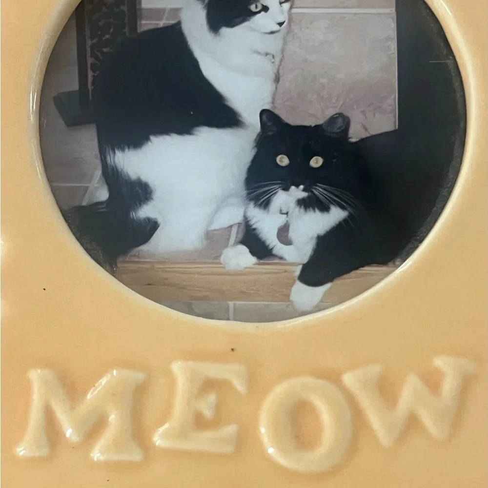 Russ Yellow Ceramic “Meow” Cat Photo Frame 6” x 6”